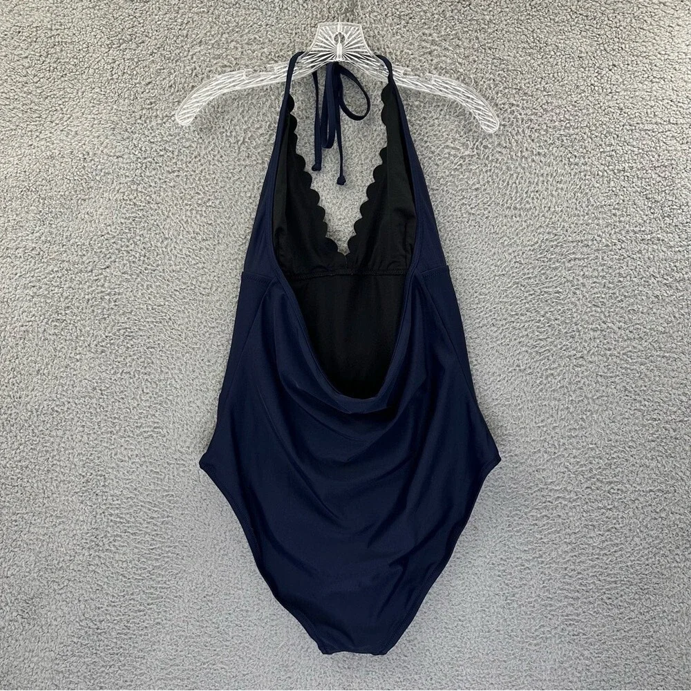 J. Crew Scalloped Plunge V Neck One Piece Swimsuit Travel Beach Women's Large